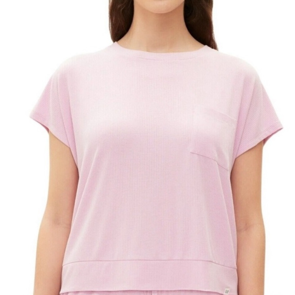 Gap Women's Ribbed Short Sleeve Pyjama Bodysuit Butterfly Sleep Shirt Pink